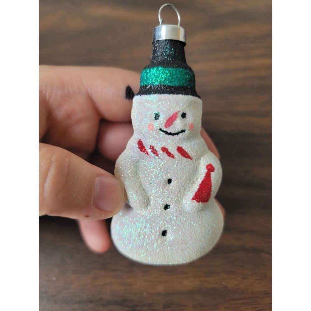 Glitter blown glass snowman ornament Xmas Decor top hat